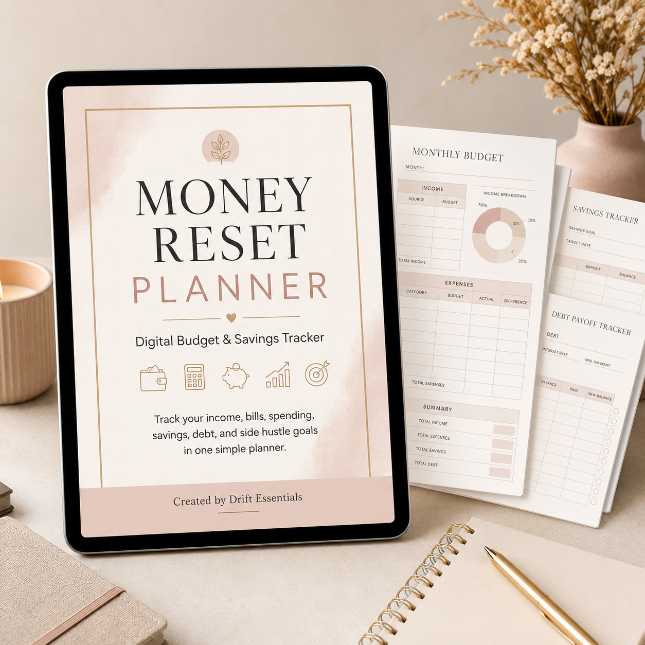 Money Reset Planner | Digital Budget & Savings Tracker